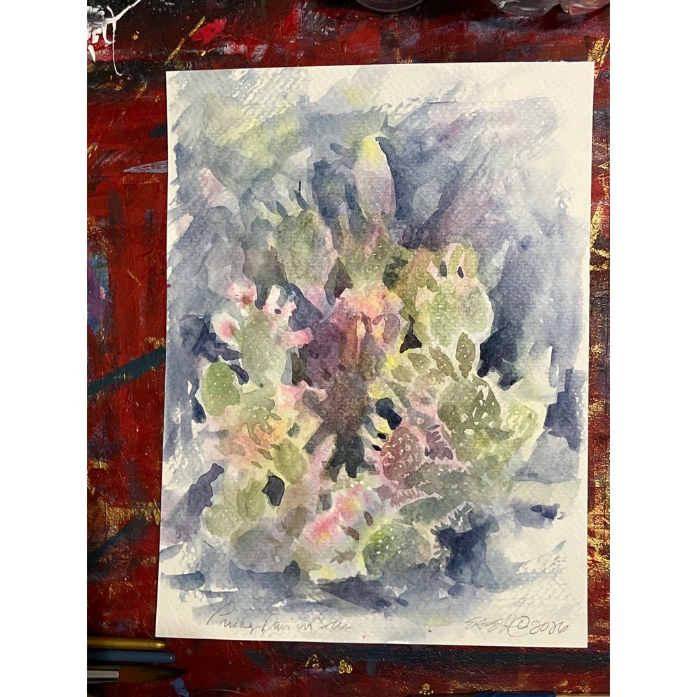 Prickly pear cactus original painting signed desert art southwest Artettina USA